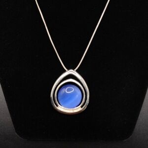 KC Kenneth Clark Blue Cabachon Silver Pendant On Chain Necklace